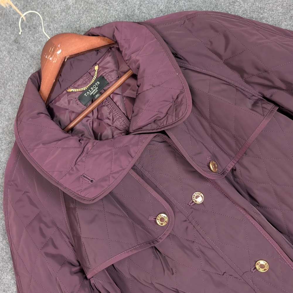 Talbots Woman 2X Quilted Jacket Burgundy Gold Button Shawl Collar Barn Coat
